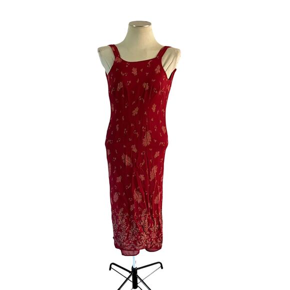 Vtg Y2K 2000s Eddie Bauer Red Floral Paisley Halter Maxi Dress Sz 2 Cottagecore - Picture 1 of 6